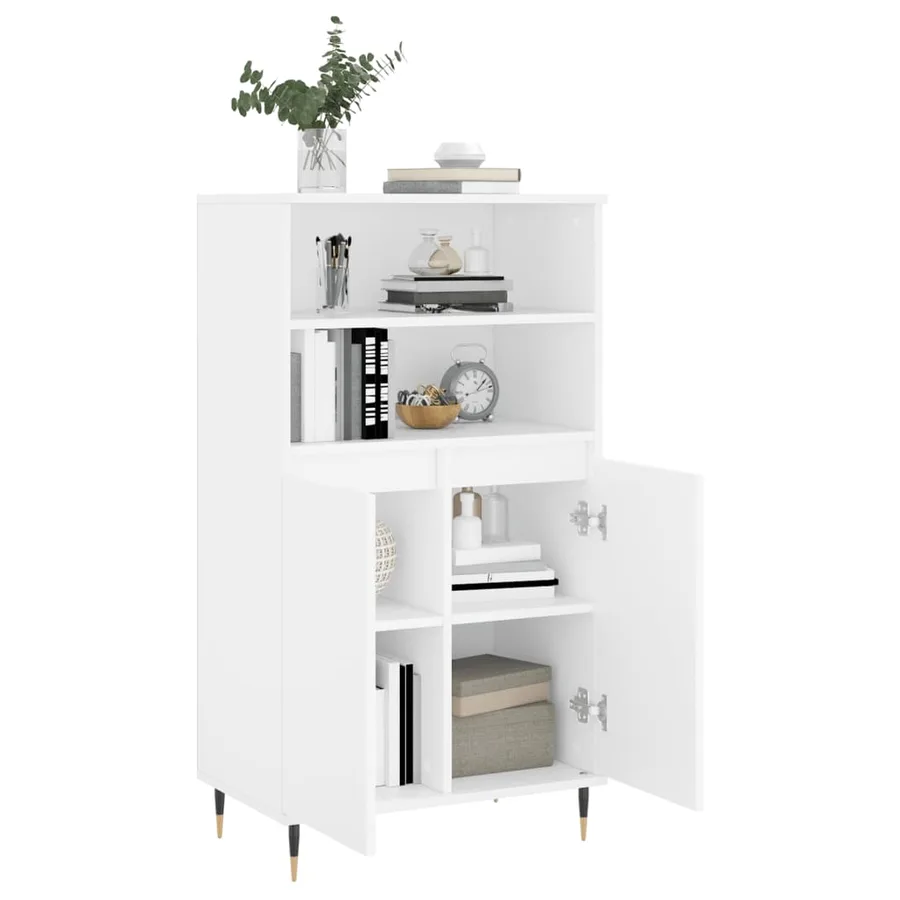Buffet haut Blanc 60x36x110 cm Bois d'ingénierie - 4