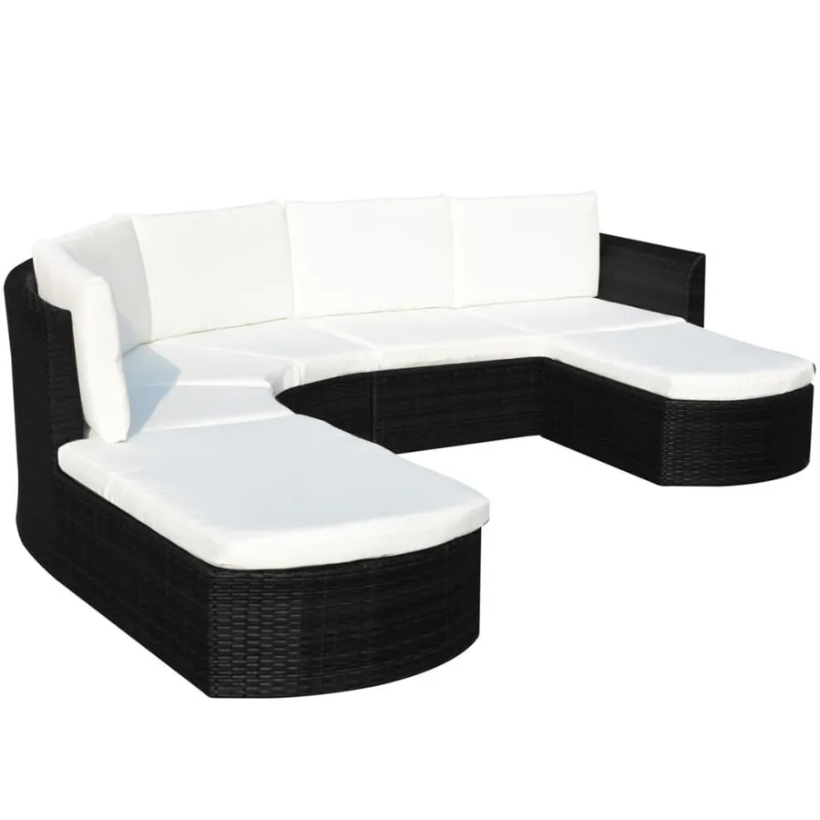 Salon de jardin 4 pcs avec coussins Résine tressée Noir - 3
