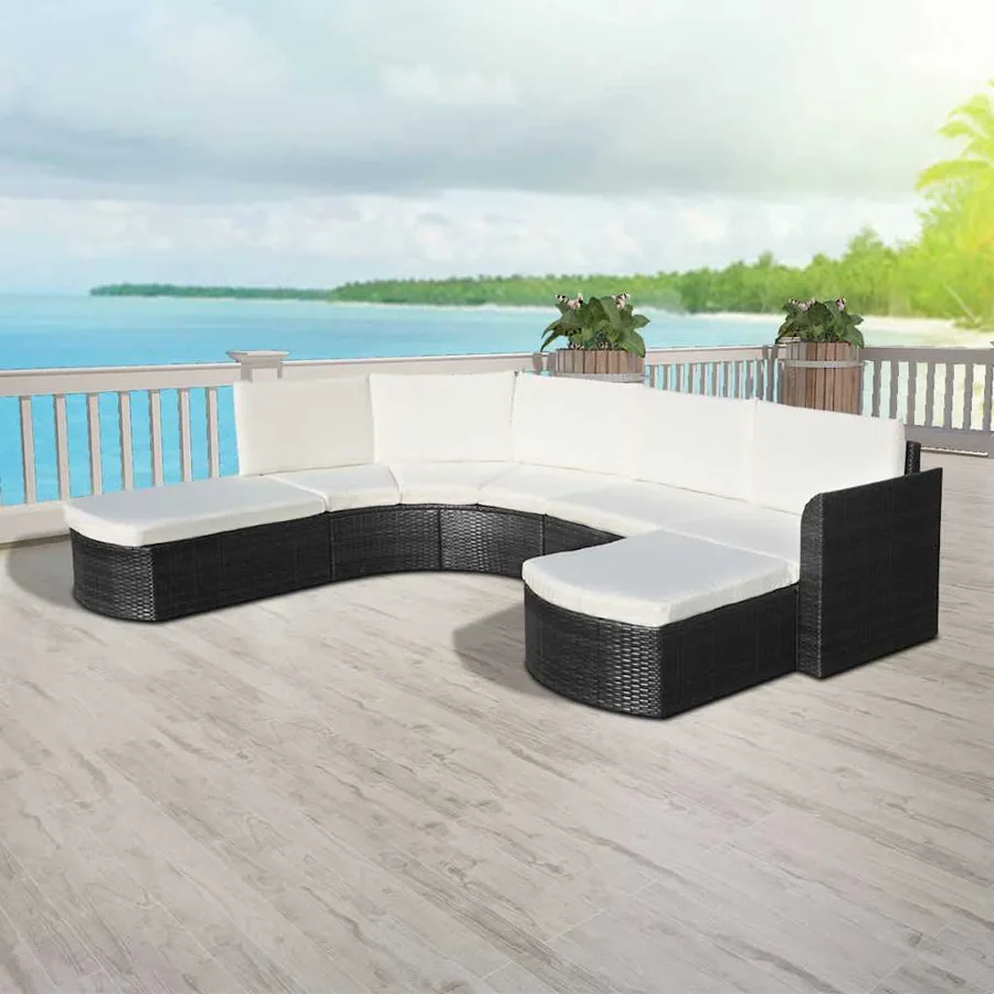 Salon de jardin 4 pcs avec coussins Résine tressée Noir - 5