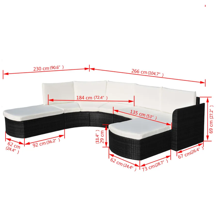 Salon de jardin 4 pcs avec coussins Résine tressée Noir - 6
