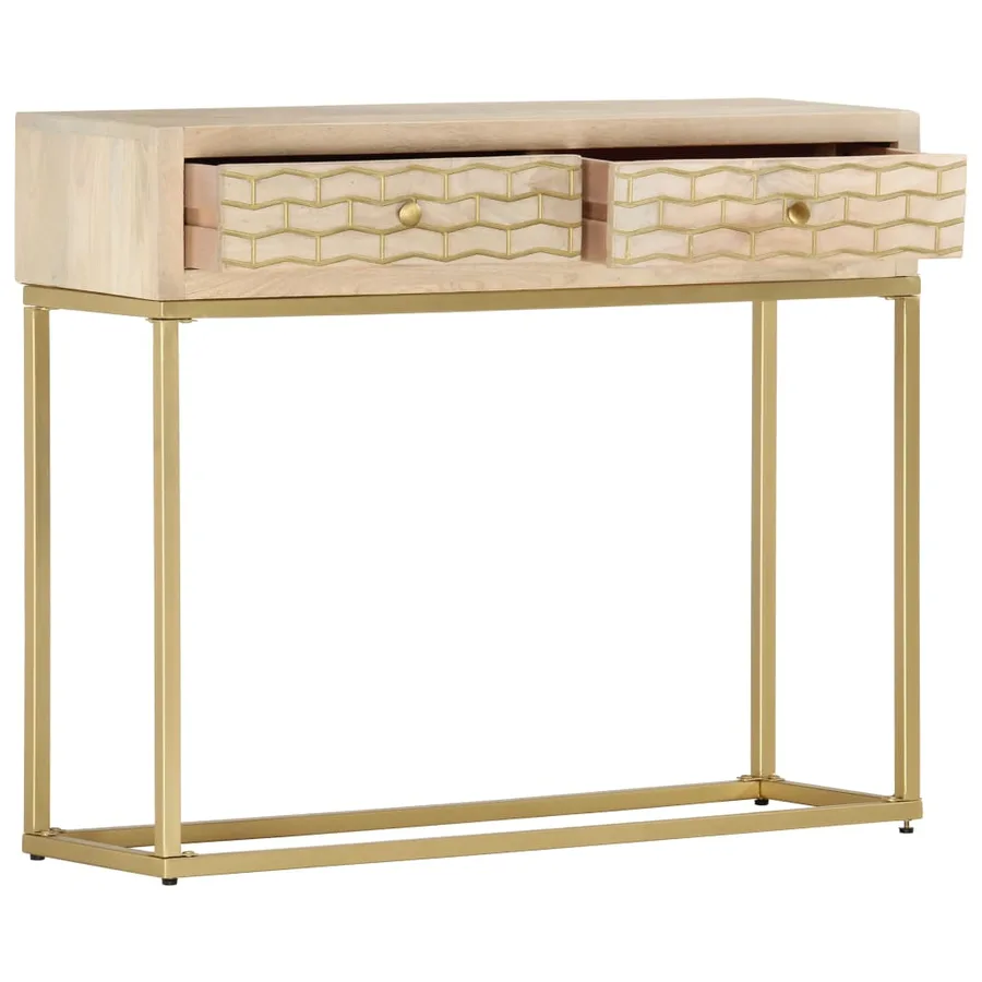 Table console doré 90x30x75 cm bois solide de manguier - 2