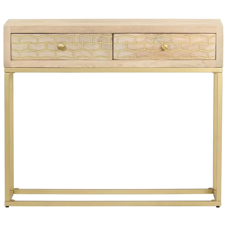 Table console doré 90x30x75 cm bois solide de manguier - 3