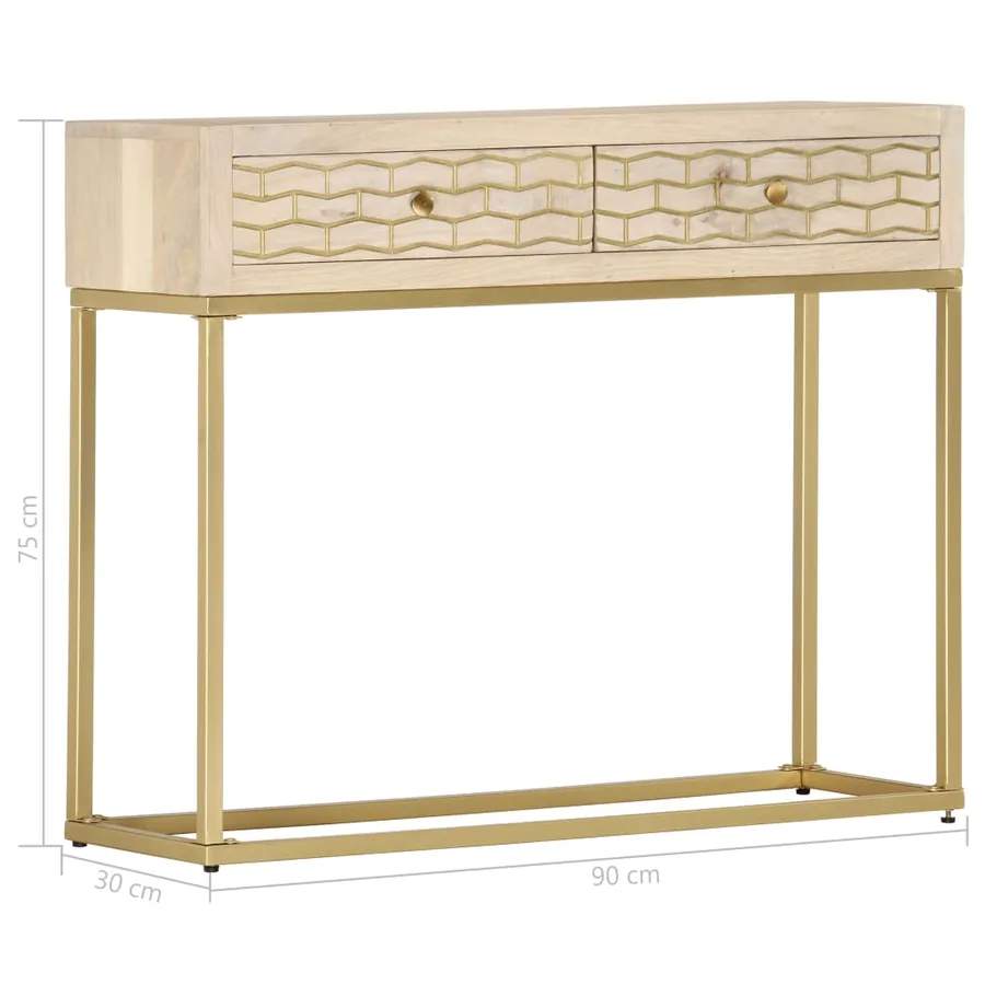 Table console doré 90x30x75 cm bois solide de manguier - 7