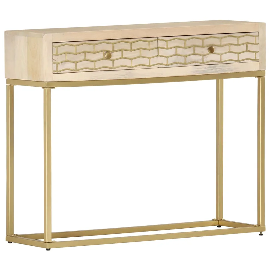 Table console doré 90x30x75 cm bois solide de manguier - 8