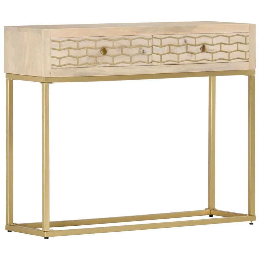Table console doré 90x30x75 cm bois solide de manguier - 9