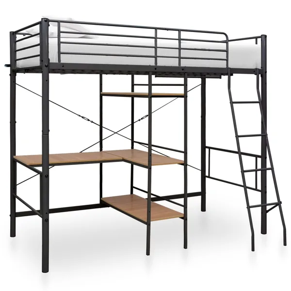 Lit superposé avec table sans matelas gris métal 90x200 cm
