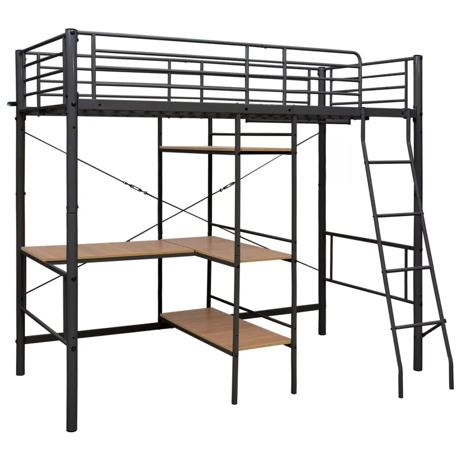 Lit superposé avec table sans matelas gris métal 90x200 cm - 2