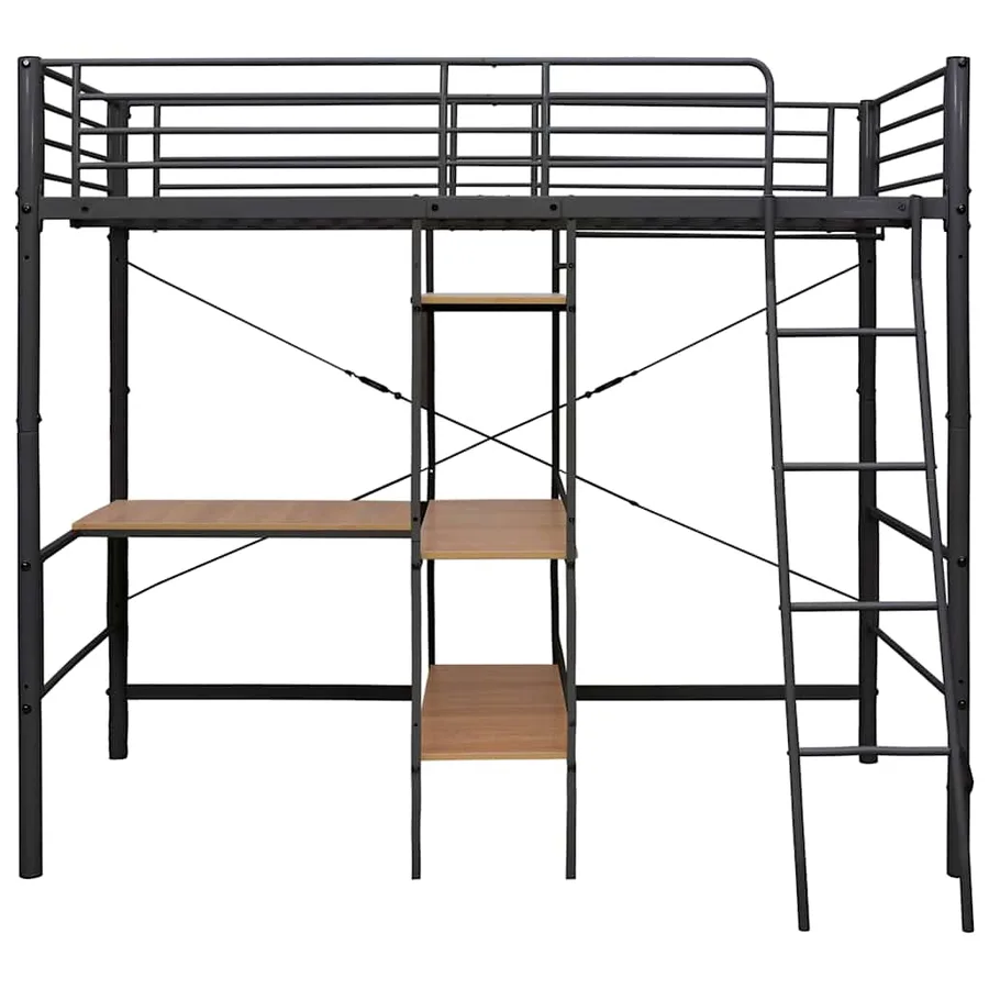 Lit superposé avec table sans matelas gris métal 90x200 cm - 3