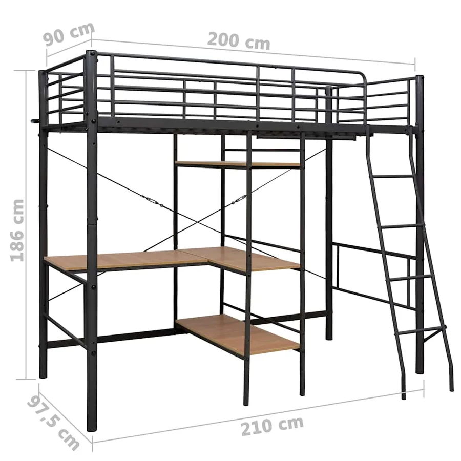 Lit superposé avec table sans matelas gris métal 90x200 cm - 7