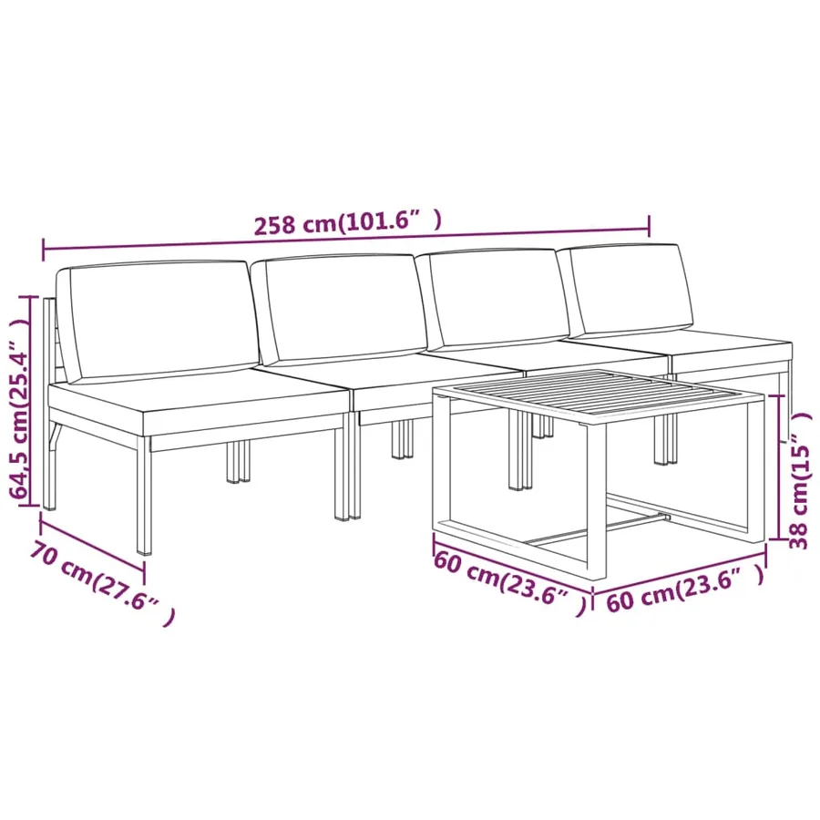 Salon de jardin 5 pcs avec coussins Aluminium Anthracite - 7