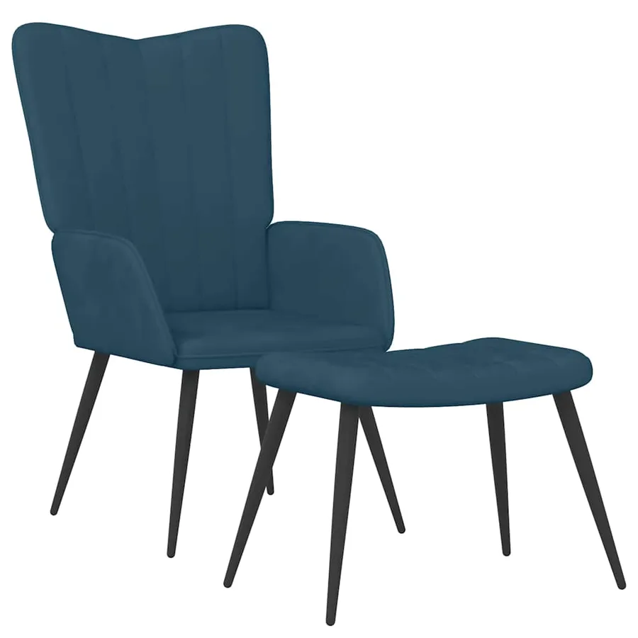 Chaise de relaxation avec tabouret Bleu Velours - 2