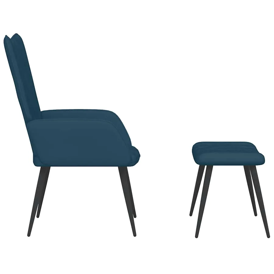 Chaise de relaxation avec tabouret Bleu Velours - 4