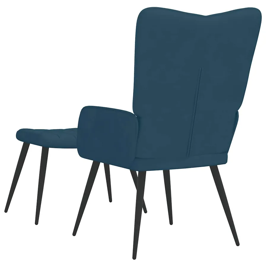 Chaise de relaxation avec tabouret Bleu Velours - 5