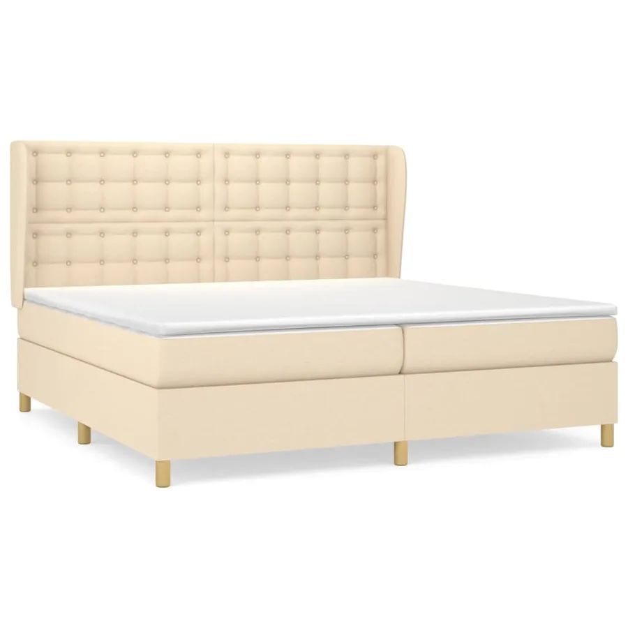 Sommier à lattes de lit avec matelas Crème 200x200 cm Tissu - 2