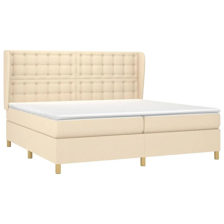 Sommier à lattes de lit avec matelas Crème 200x200 cm Tissu - 3