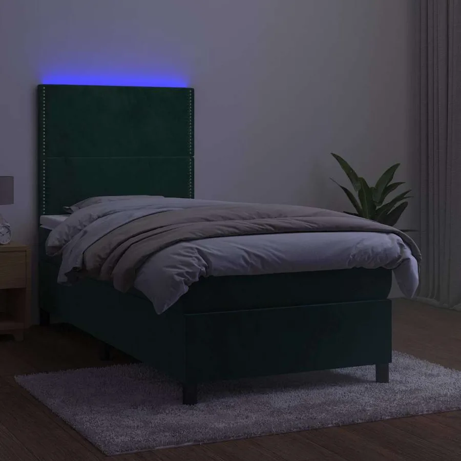 Sommier à lattes de lit avec matelas et LED Vert foncé 90x190cm - 4