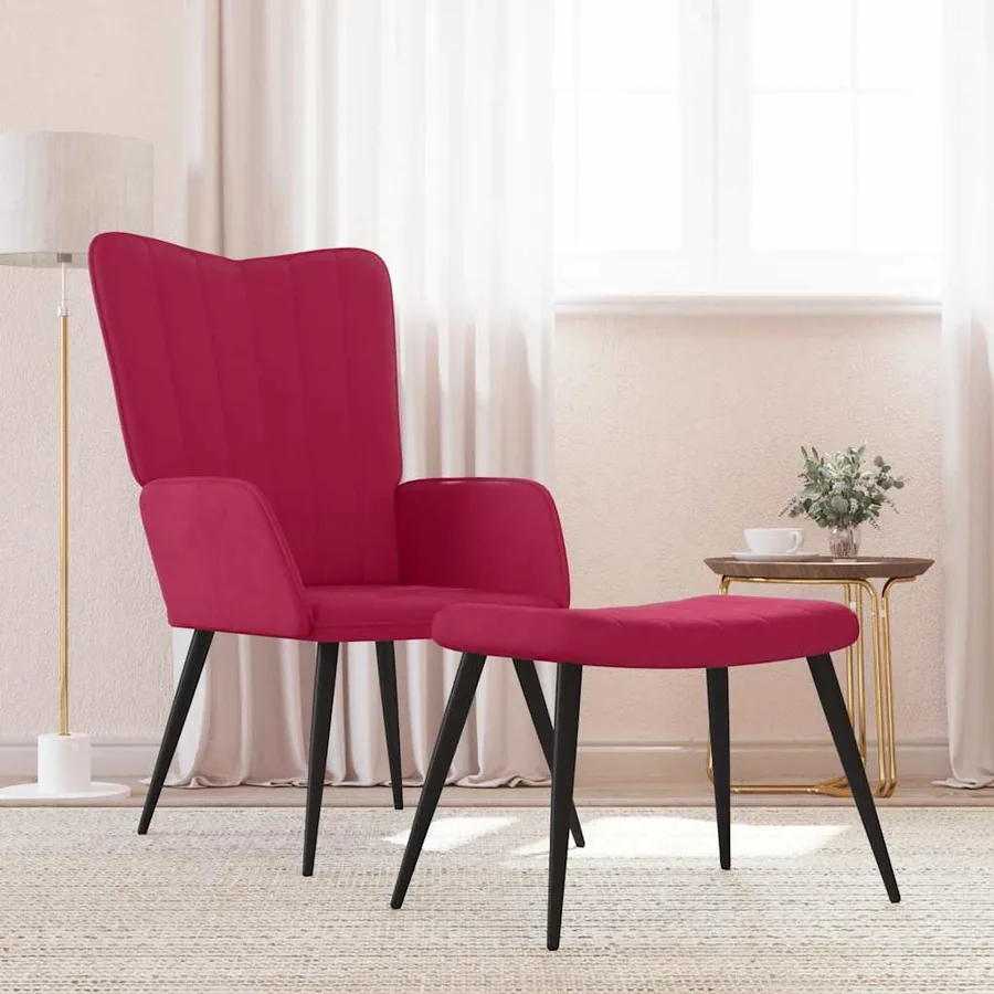 Chaise de relaxation avec tabouret Rouge bordeaux Velours