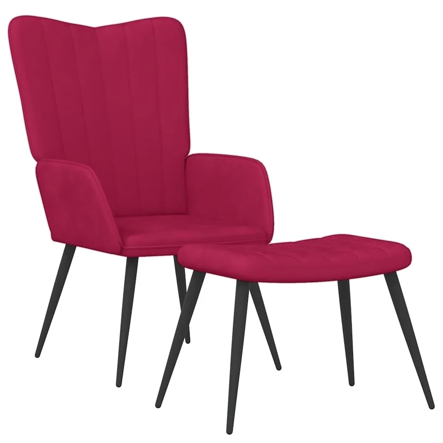 Chaise de relaxation avec tabouret Rouge bordeaux Velours - 2