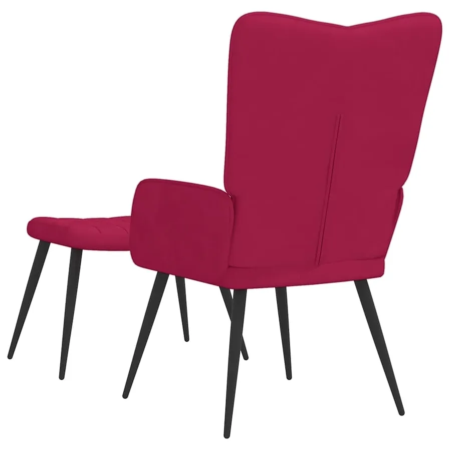 Chaise de relaxation avec tabouret Rouge bordeaux Velours - 5