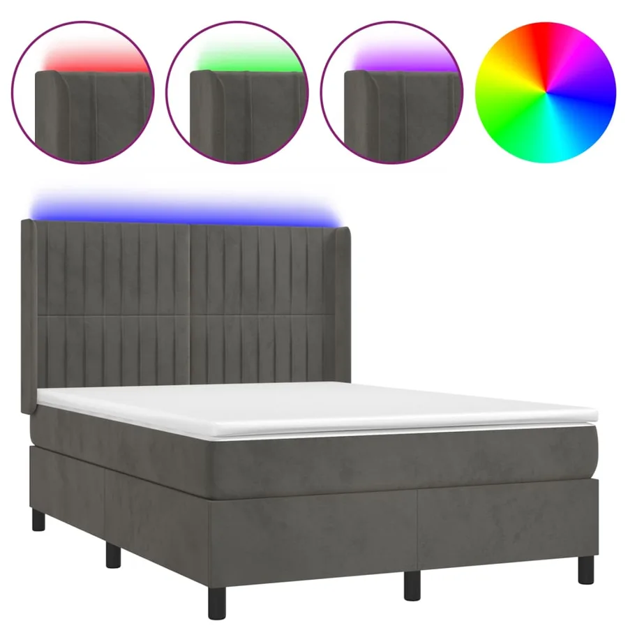 Sommier à lattes de lit matelas et LED Gris foncé 140x200 cm - 2