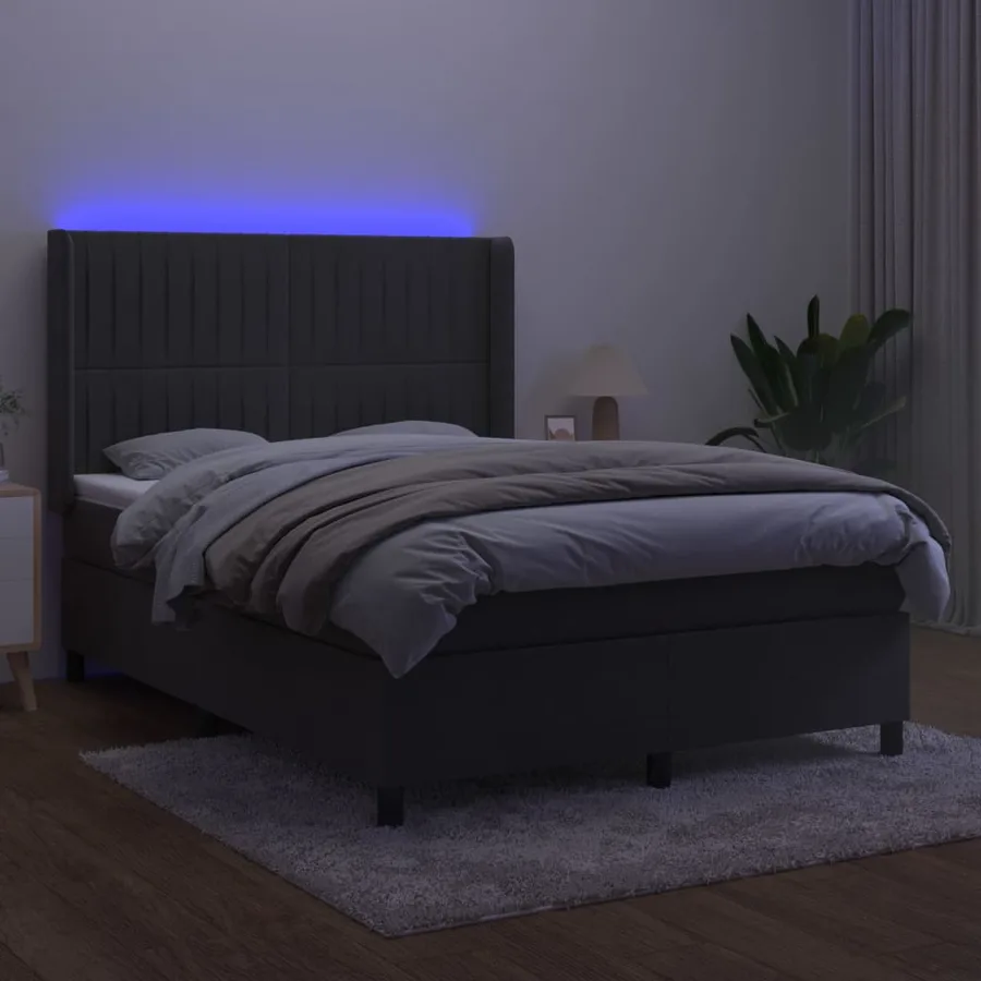 Sommier à lattes de lit matelas et LED Gris foncé 140x200 cm - 3