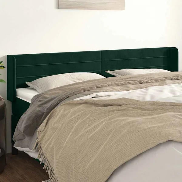 Tête de lit avec oreilles Vert foncé 183x16x78/88 cm Velours