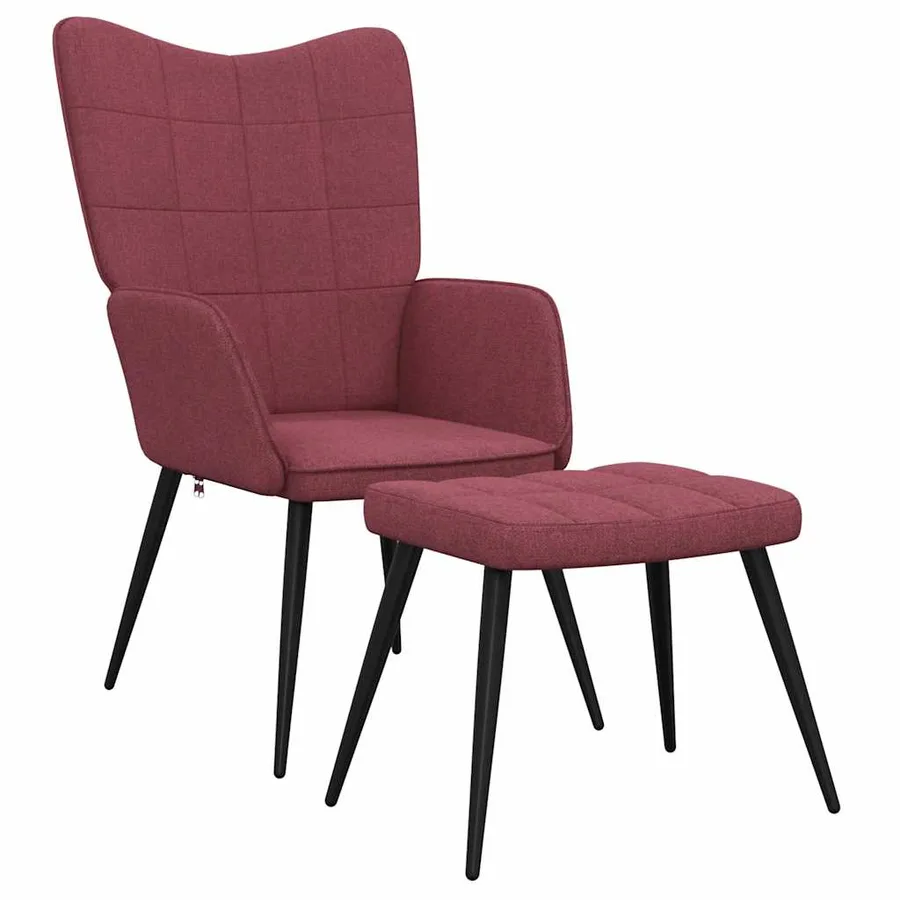 Chaise de relaxation avec tabouret Rouge bordeaux Tissu - 2