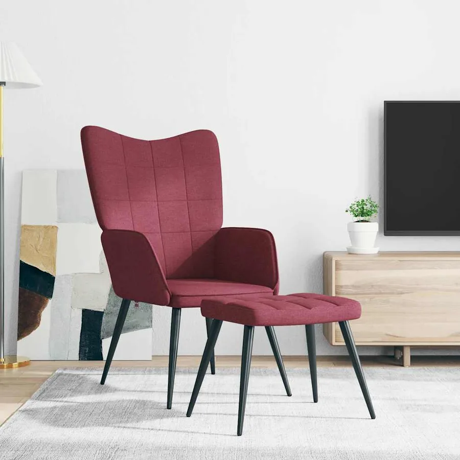 Chaise de relaxation avec tabouret Rouge bordeaux Tissu - 3