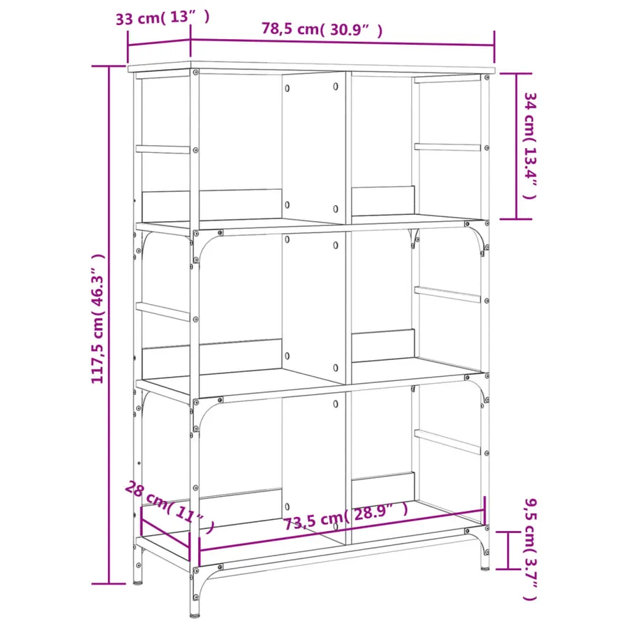 Bibliothèque chêne fumé 78,5x33x117,5 cm bois d'ingénierie - 9