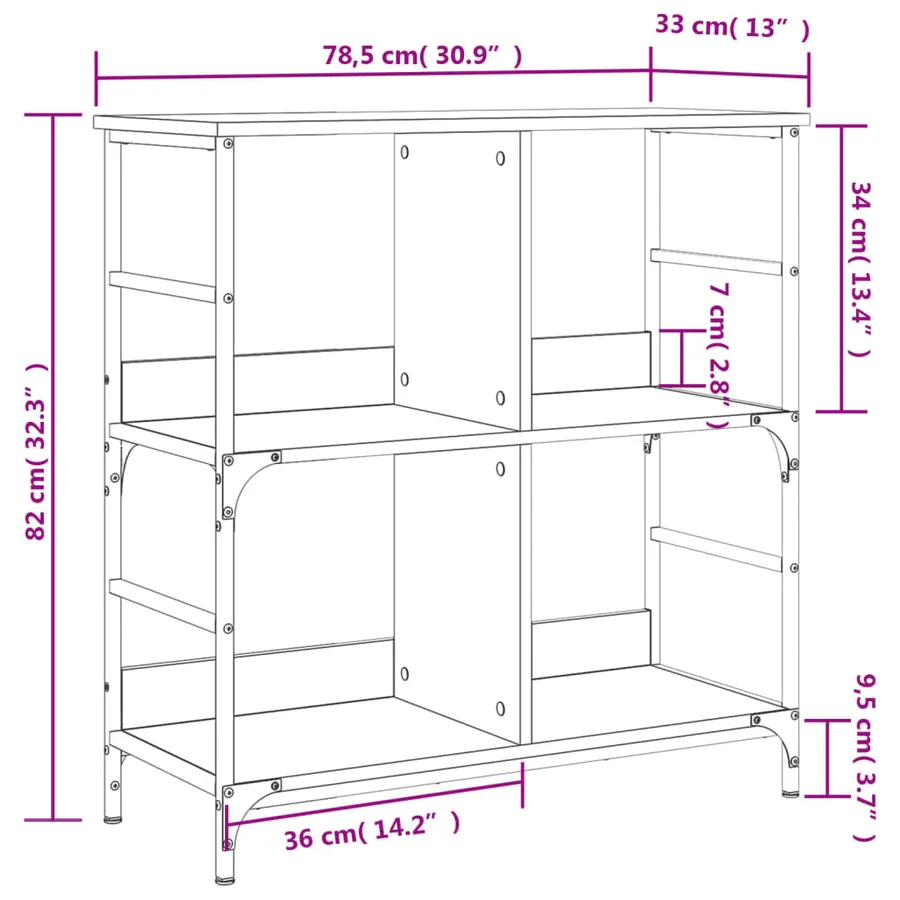 Bibliothèque sonoma gris 78,5x33x82 cm bois d'ingénierie - 9