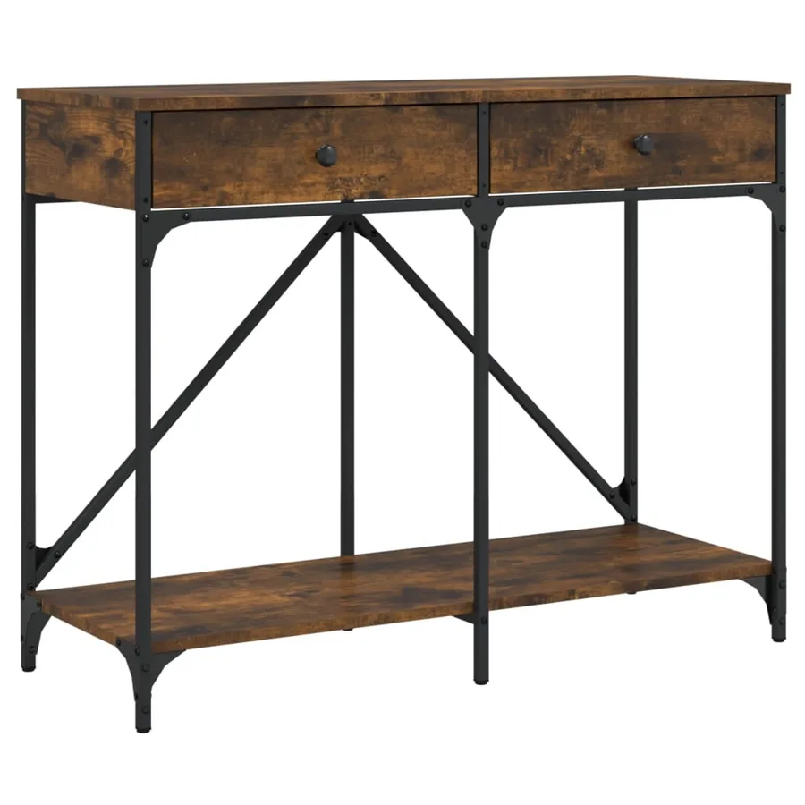 Table console chêne fumé 100x39x78,5 cm bois d'ingénierie - 2