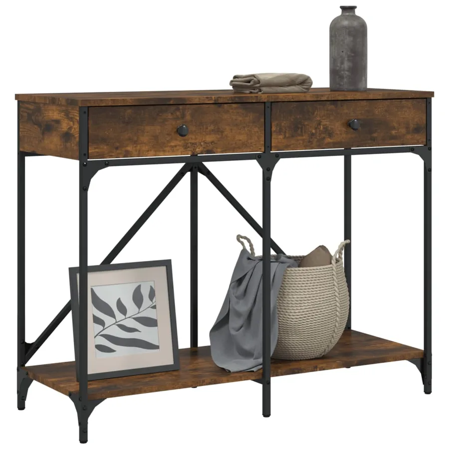 Table console chêne fumé 100x39x78,5 cm bois d'ingénierie - 3
