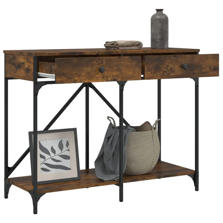 Table console chêne fumé 100x39x78,5 cm bois d'ingénierie - 4