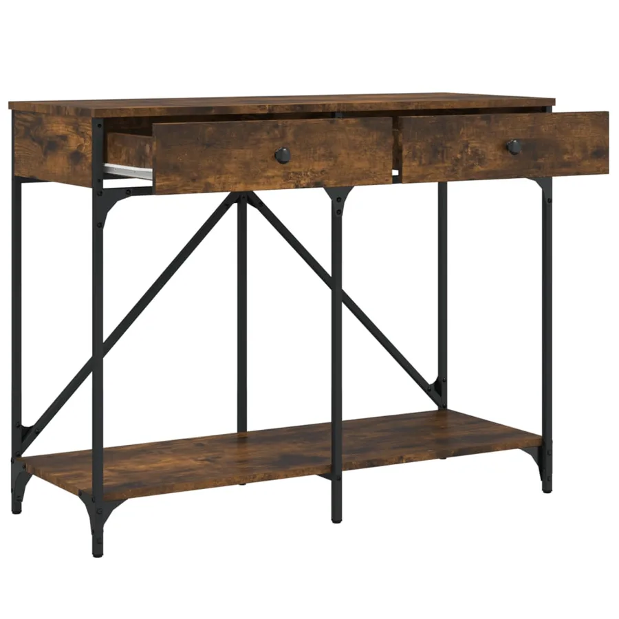 Table console chêne fumé 100x39x78,5 cm bois d'ingénierie - 5