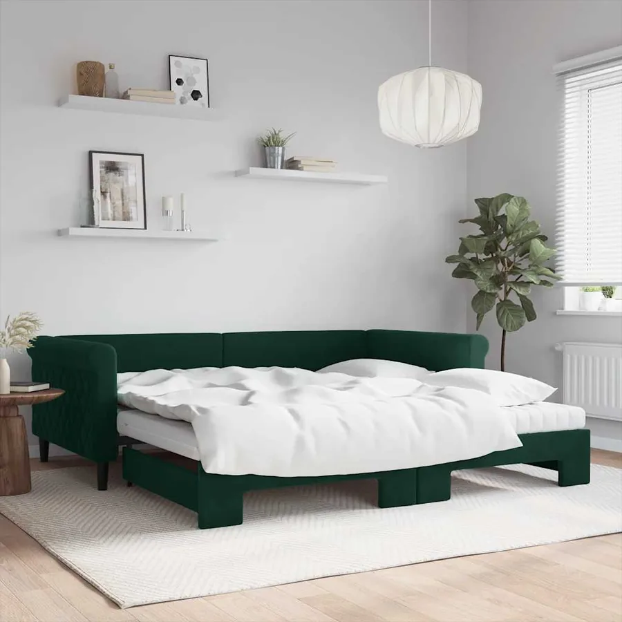 Lit de jour et gigogne et matelas vert foncé 100x200 cm velours