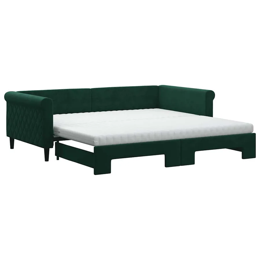 Lit de jour et gigogne et matelas vert foncé 100x200 cm velours - 2