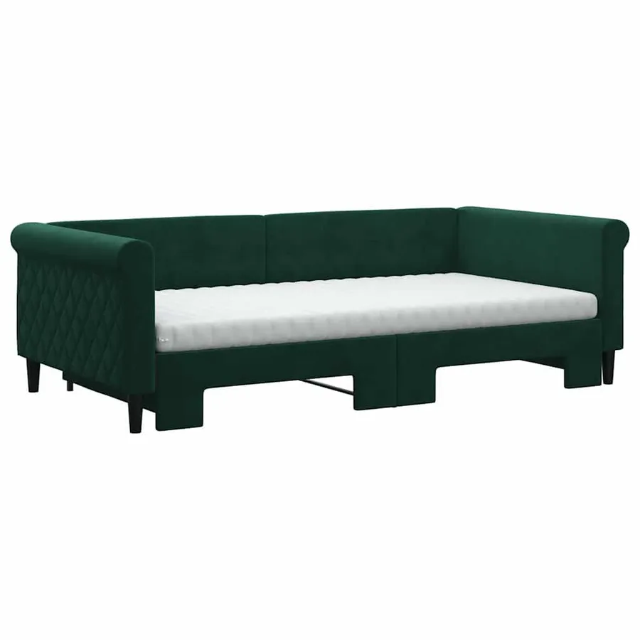 Lit de jour et gigogne et matelas vert foncé 100x200 cm velours - 3