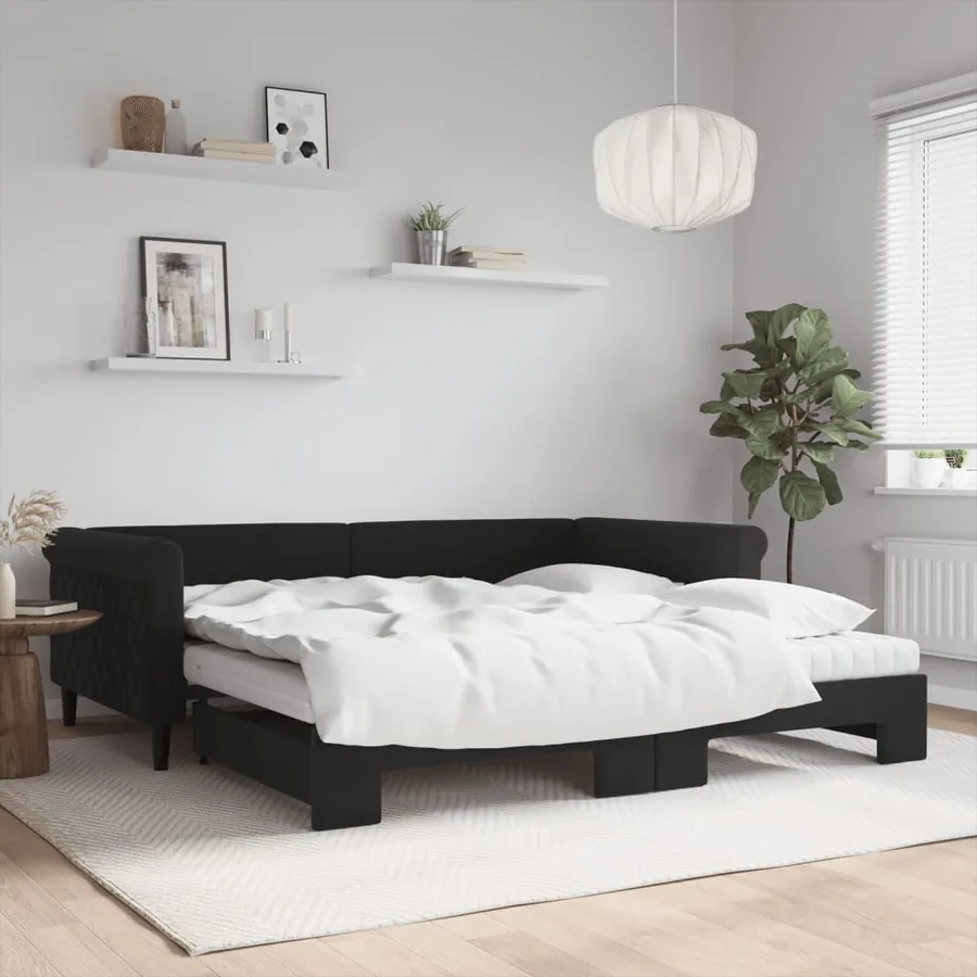 Lit de jour avec lit gigogne et matelas noir 100x200 cm velours