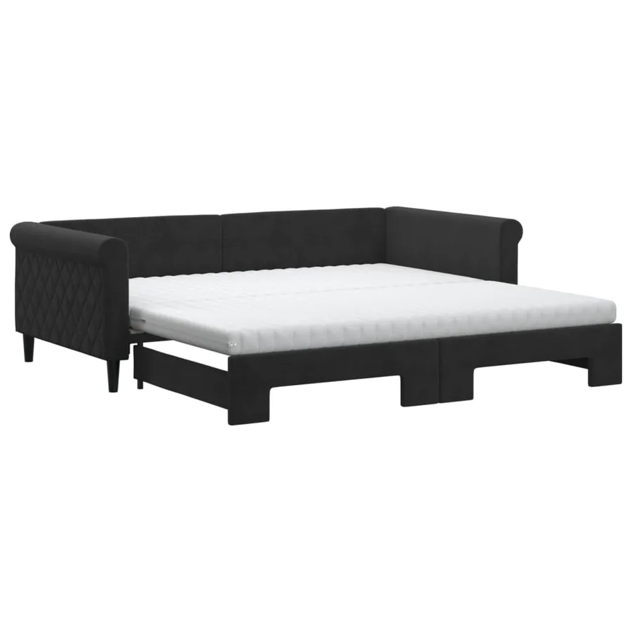 Lit de jour avec lit gigogne et matelas noir 100x200 cm velours - 2