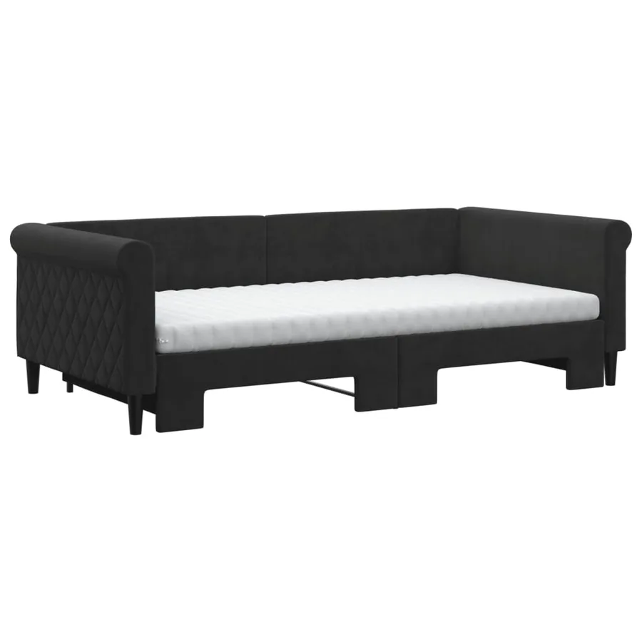 Lit de jour avec lit gigogne et matelas noir 100x200 cm velours - 3