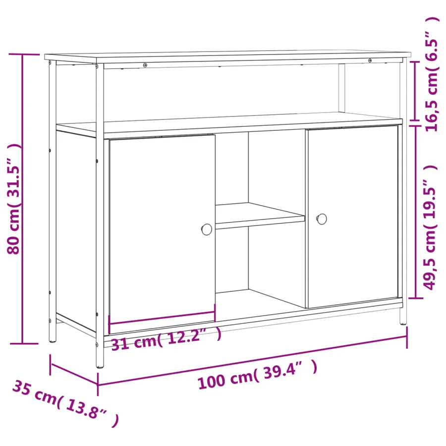 Buffet chêne fumé 100x35x80 cm bois d'ingénierie - 11