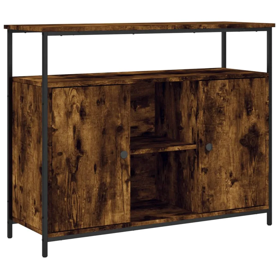 Buffet chêne fumé 100x35x80 cm bois d'ingénierie - 2