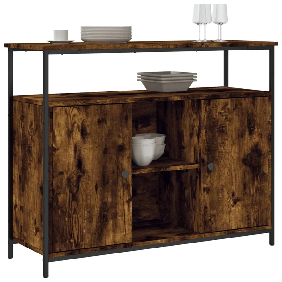 Buffet chêne fumé 100x35x80 cm bois d'ingénierie - 3