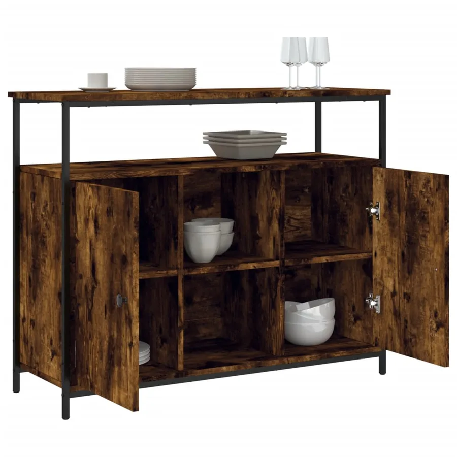 Buffet chêne fumé 100x35x80 cm bois d'ingénierie - 4