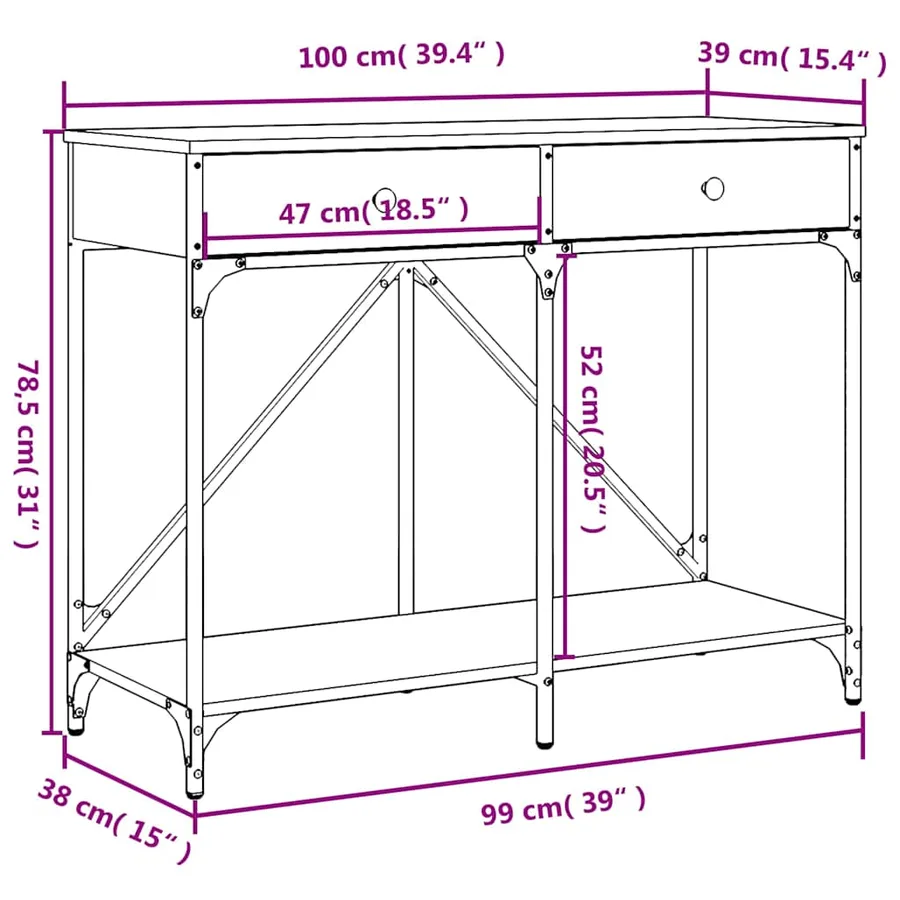 Table console noir 100x39x78,5 cm bois d'ingénierie - 11
