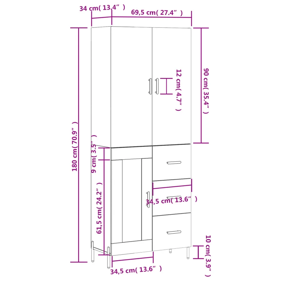 Buffet haut Chêne fumé 69,5x34x180 cm Bois d'ingénierie - 14