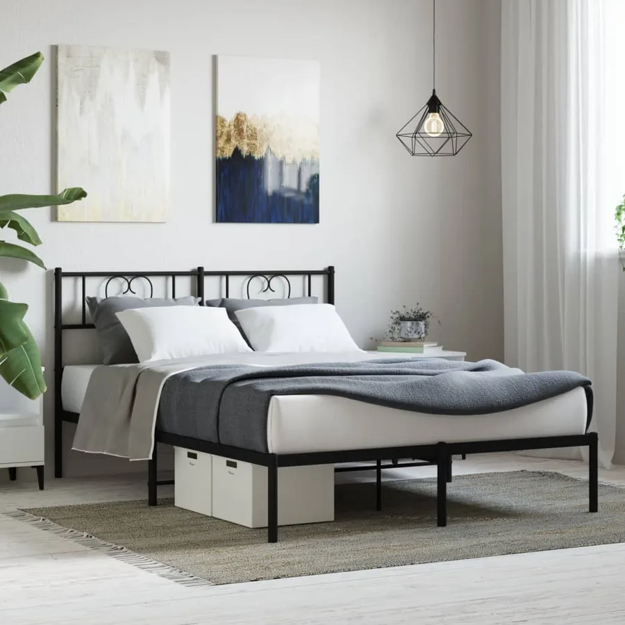 Cadre de lit métal sans matelas avec tête de lit noir 120x190cm
