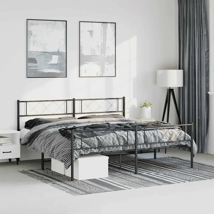 Cadre de lit métal sans matelas avec pied de lit noir 193x203cm