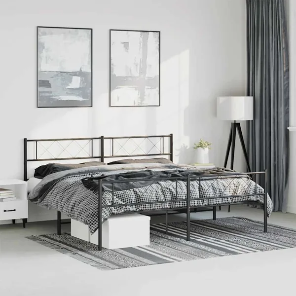 Cadre de lit métal sans matelas avec pied de lit noir 193x203cm