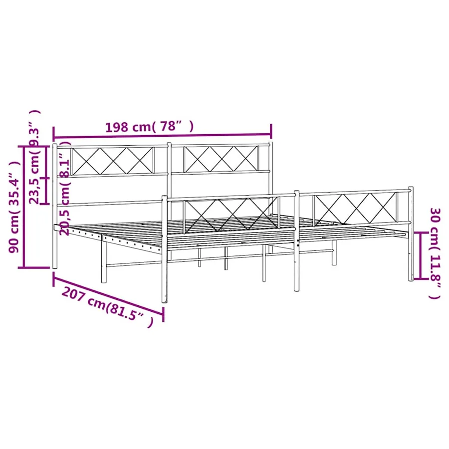 Cadre de lit métal sans matelas avec pied de lit noir 193x203cm - 10